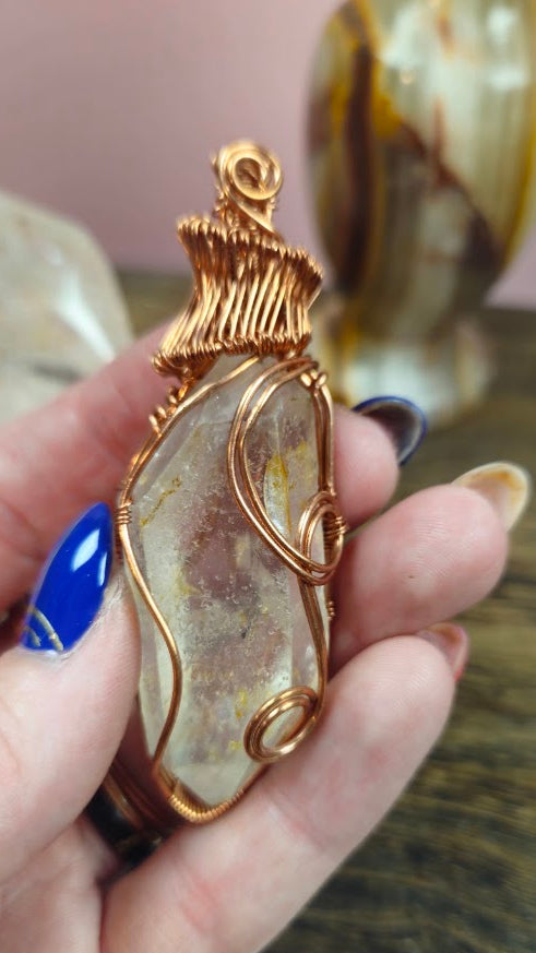 Raw Quartz double sided pendant
