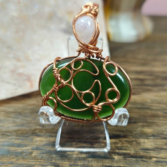 Green Jade & Moonstone Moon pendant