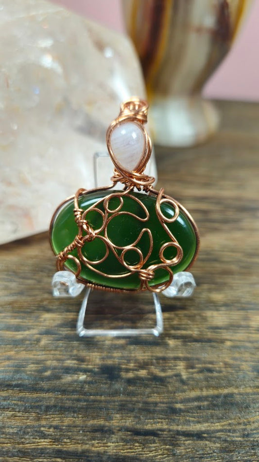 Green Jade & Moonstone Moon pendant