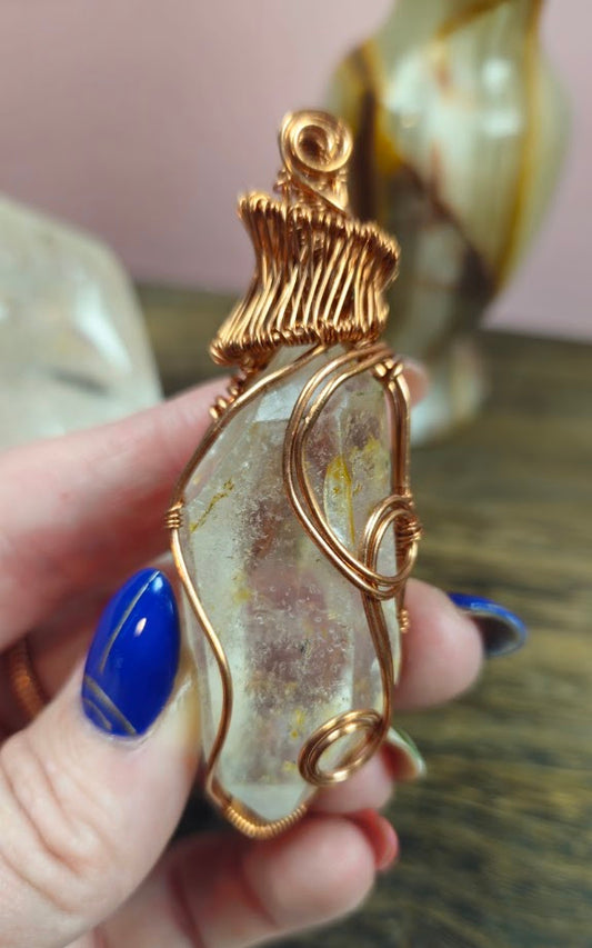 Raw Quartz double sided pendant